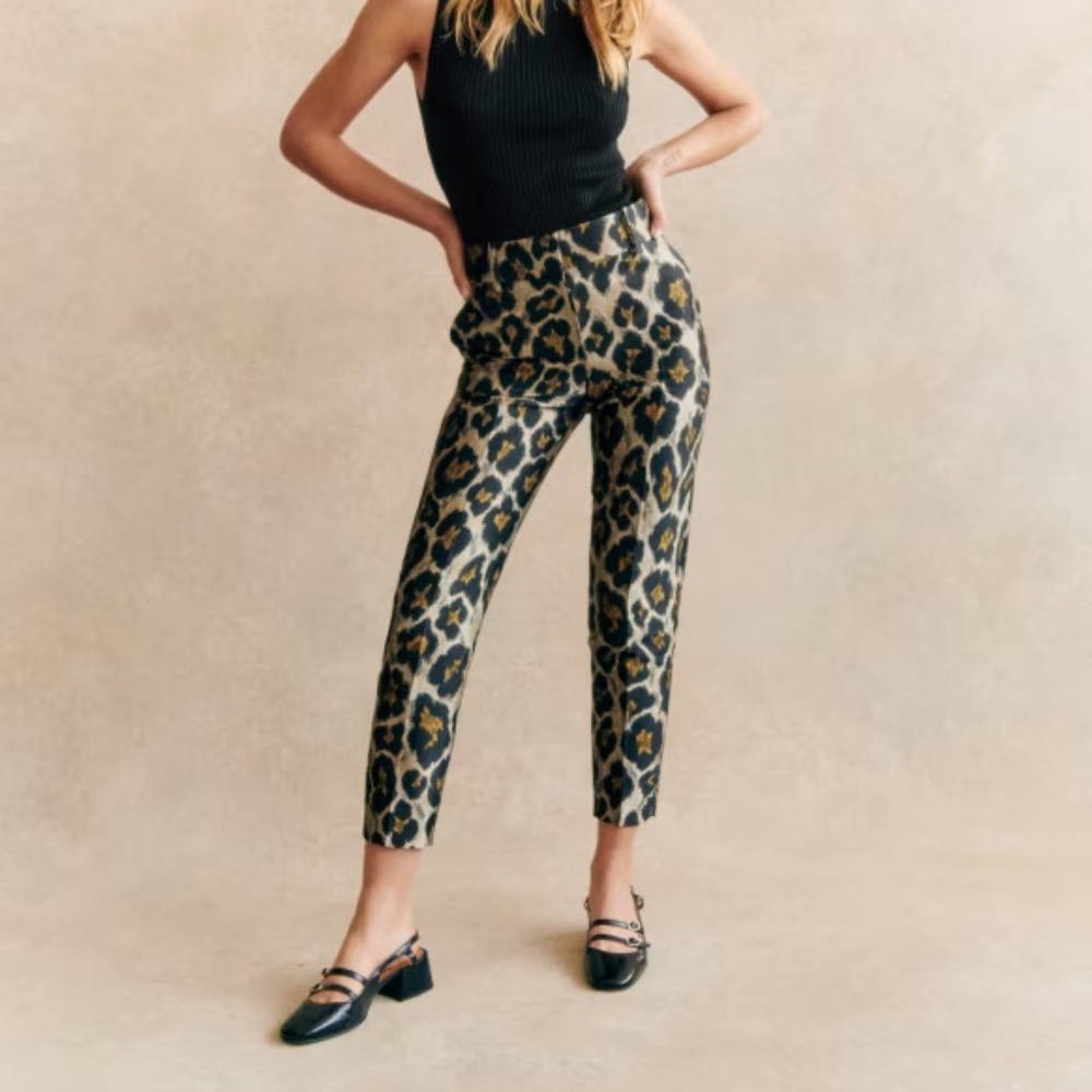 Sezane Pantalon Gustavo - Jacquard Leopard (Size 38 / US 6) (NWT)